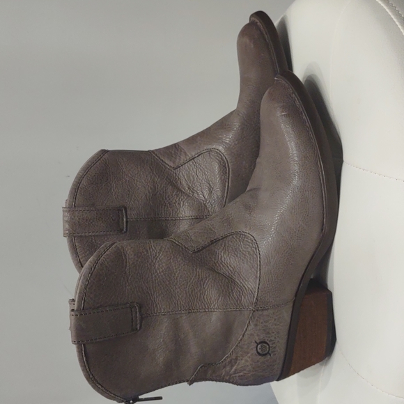 Born Back Zip Gray Leather Women's Western Boots Block Heel New 6 1/2 $139
